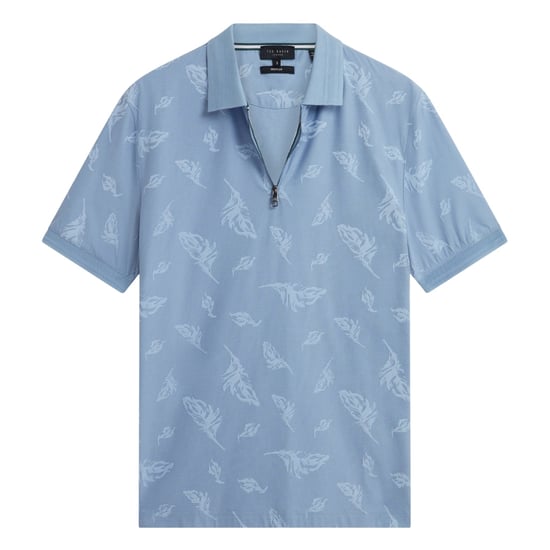 Ted Baker Neyack Feather Jacquard Zip Blaues Polohemd - Image 1