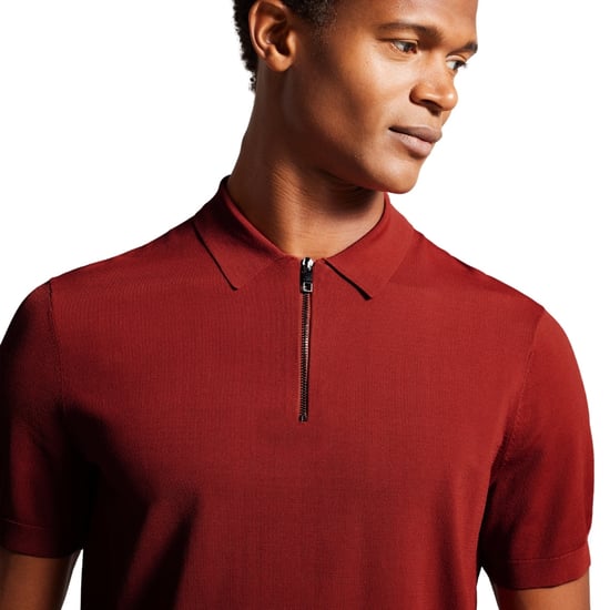 Ted Baker Daldin Rayon Zip Polohemd, Dunkelbraun - Image 3