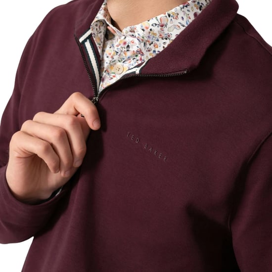 Ted Baker Actosj Branded Quarter Zip Maroon Sweater - Image 4