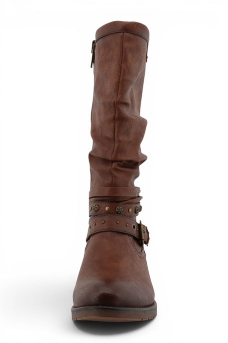 Damen Karmesinbraune Kunstleder Stiefeletten mit Schaft - M0052003 - Image 5