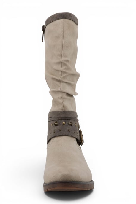 Damen Weiße Faux-Leder Knöchelhohe Slouch Reiterstiefel - M0052004 - Image 5