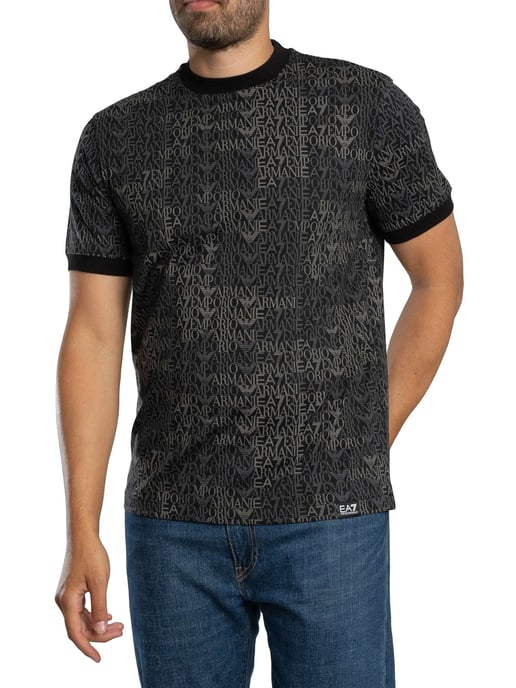 EA7 T-Shirt Mit Regulärem Markenmuster, Schwarz - Image 1