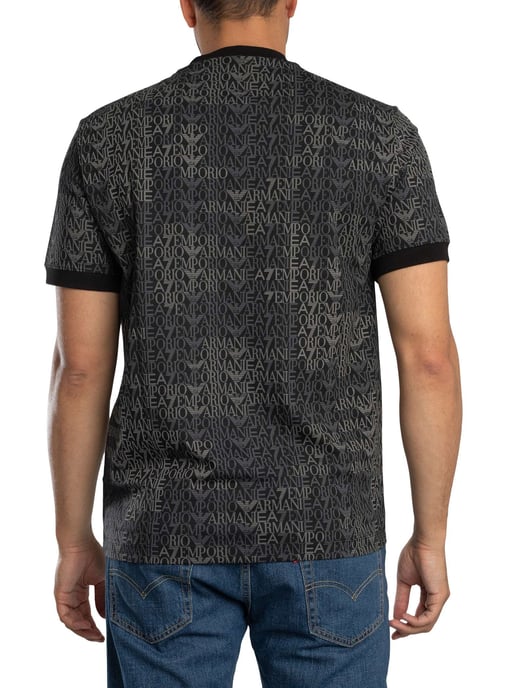 EA7 T-Shirt Mit Regulärem Markenmuster, Schwarz - Image 3