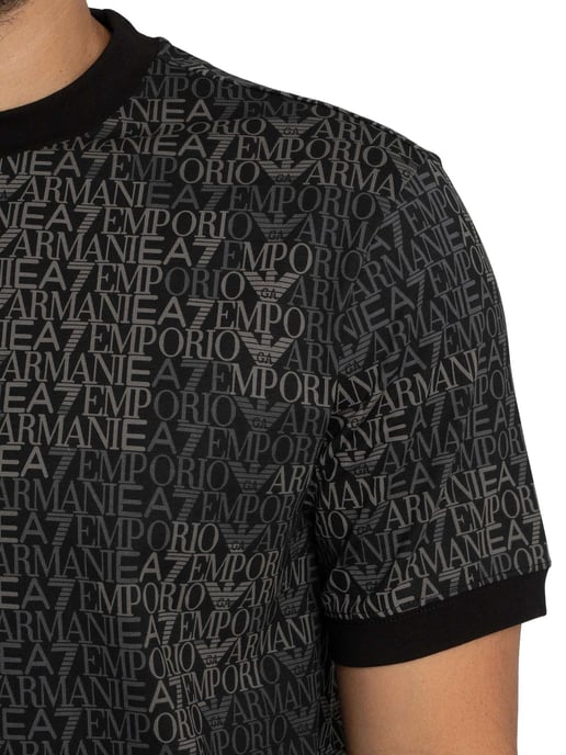 EA7 T-Shirt Mit Regulärem Markenmuster, Schwarz - Image 4