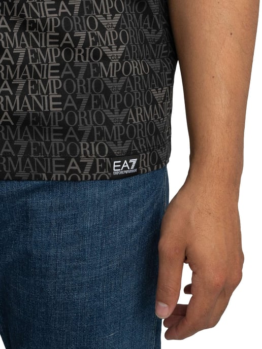 EA7 T-Shirt Mit Regulärem Markenmuster, Schwarz - Image 5