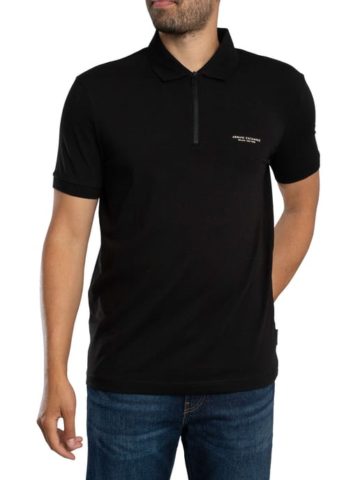 Armani Exchange Schmal Geschnittenes Polohemd Mit Logo Und Reißverschluss, Schwarz - Image 2