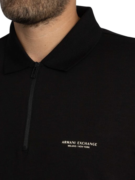 Armani Exchange Schmal Geschnittenes Polohemd Mit Logo Und Reißverschluss, Schwarz - Image 4
