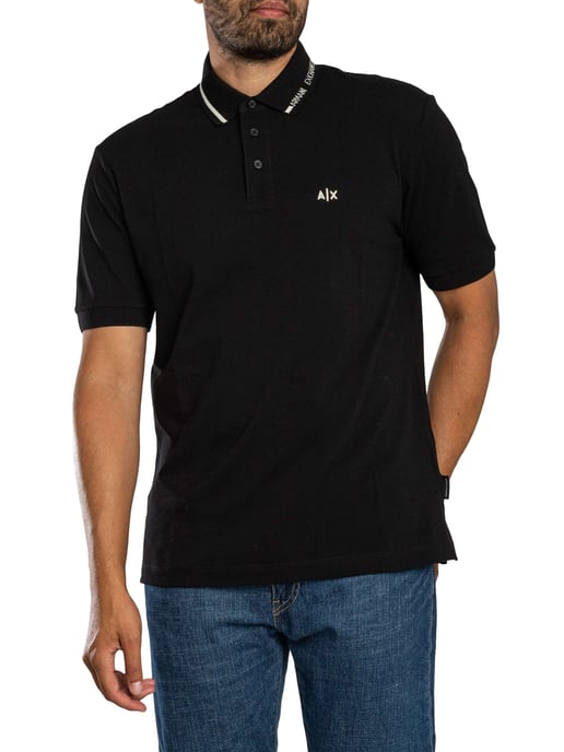 Armani Exchange Poloshirt Mit Kragenverzierung, Schwarz - Image 1