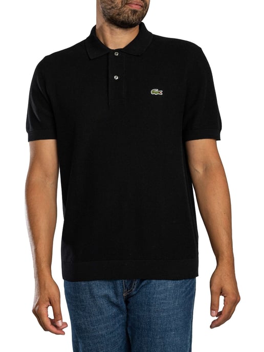 Lacoste Gestricktes Logo-Poloshirt, Schwarz - Image 1