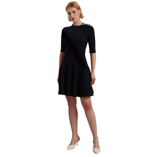 Ted Baker Lilano Kleid Aus Geripptem Strick Mit Knopfdetails In Marineblau - Image 2