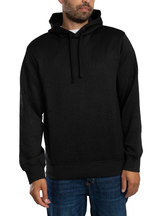 Armani Exchange Pullover-Hoodie Mit Markenmuster, Schwarz - Image 1