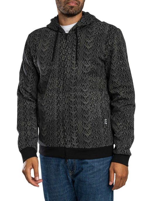 Emporio Armani Markenmuster-Kapuzenjacke Mit Reißverschluss, Schwarz - Image 1