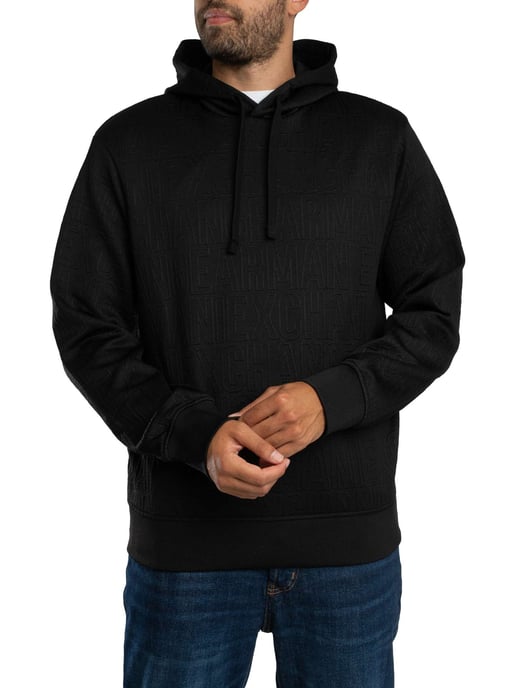 Armani Exchange Pullover-Hoodie Mit Markenmuster, Schwarz - Image 2