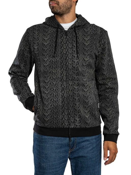 Emporio Armani Markenmuster-Kapuzenjacke Mit Reißverschluss, Schwarz - Image 2