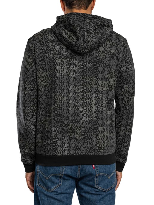 Emporio Armani Markenmuster-Kapuzenjacke Mit Reißverschluss, Schwarz - Image 3