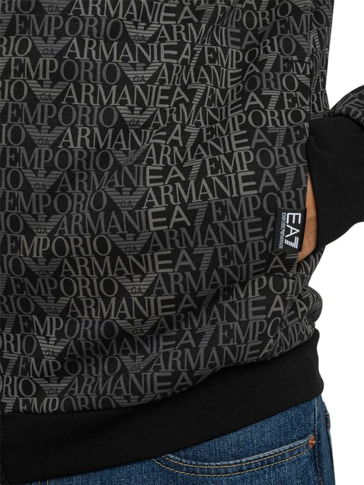 Emporio Armani Markenmuster-Kapuzenjacke Mit Reißverschluss, Schwarz - Image 4