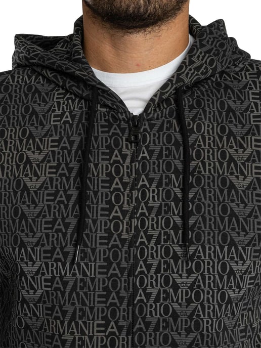 Emporio Armani Markenmuster-Kapuzenjacke Mit Reißverschluss, Schwarz - Image 5