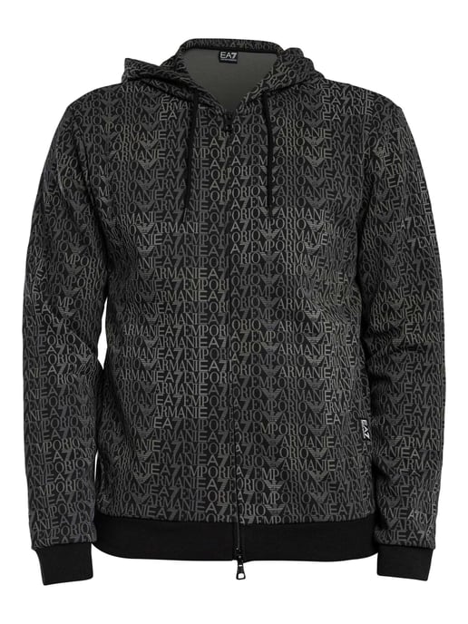 Emporio Armani Markenmuster-Kapuzenjacke Mit Reißverschluss, Schwarz - Image 6