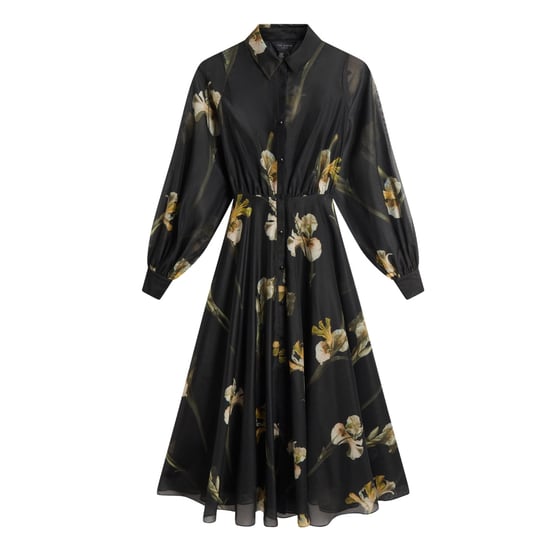Schwarzes Midikleid „liorra" Aus Bedrucktem Organza Mit Gürtel Von Ted Baker - Image 1