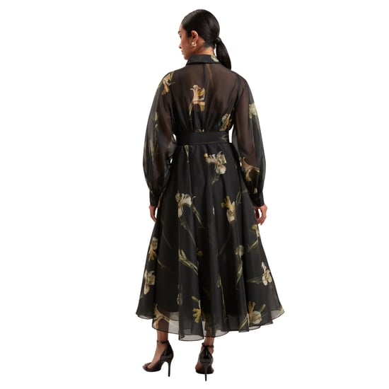 Schwarzes Midikleid „liorra" Aus Bedrucktem Organza Mit Gürtel Von Ted Baker - Image 3