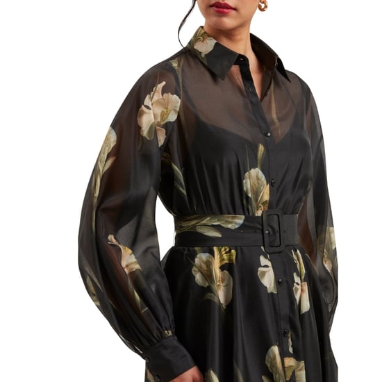 Schwarzes Midikleid „liorra" Aus Bedrucktem Organza Mit Gürtel Von Ted Baker - Image 4