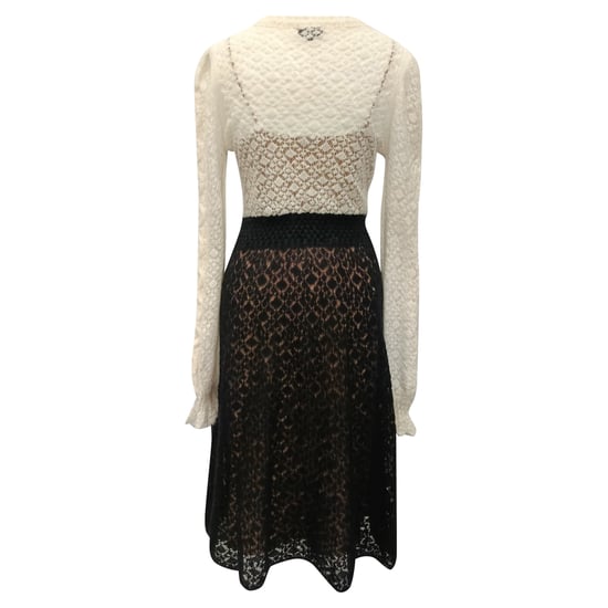 Chanel Zweifarbige Spitzen-Midi-Kleid aus schwarzer Wolle - Image 3