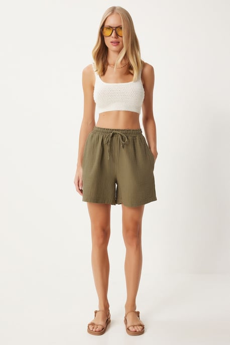 Hochtaillierte Weite Baumwollshorts - Image 1