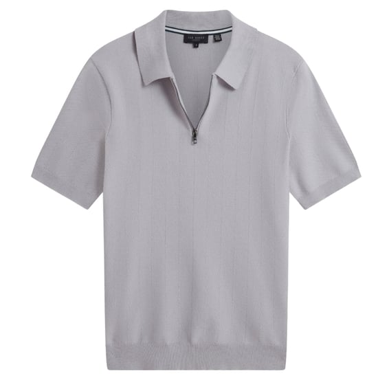 Ted Baker Fourd Polohemd Mit Fischgrätstich Und Reißverschluss, Grau - Image 1