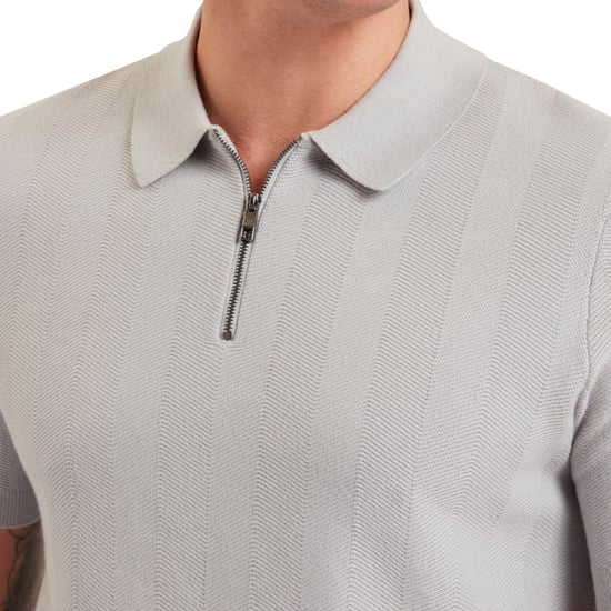 Ted Baker Fourd Polohemd Mit Fischgrätstich Und Reißverschluss, Grau - Image 2