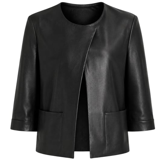 Ted Baker Obino Kurzarm-lederjacke Aus Schwarzem Leder Mit Offener Vorderseite - Image 1