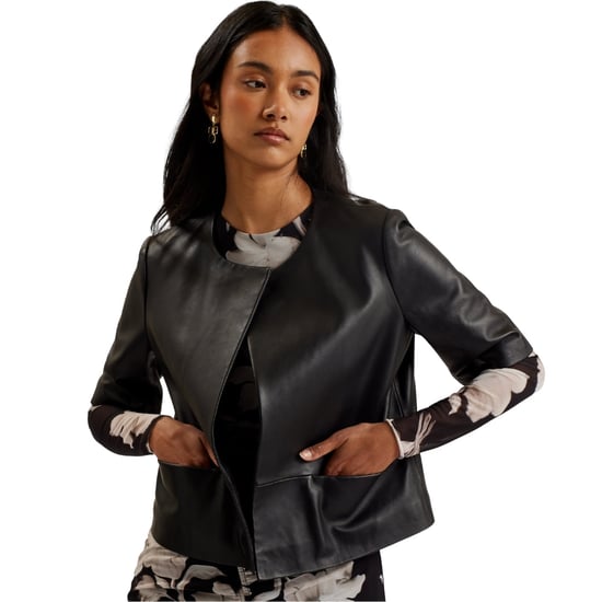 Ted Baker Obino Kurzarm-lederjacke Aus Schwarzem Leder Mit Offener Vorderseite - Image 4