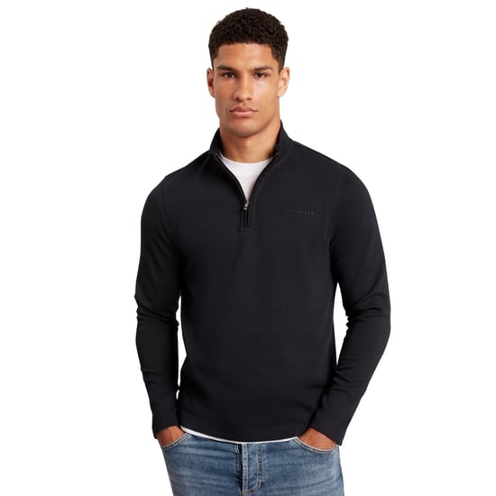 Ted Baker Crabtre Branded Honeycomb Trim Navy Quarter Zip - Image 2