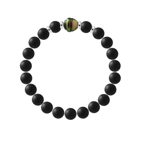 Armband Echte Tahiti-Zuchtperle geringelt 9-10 mm SCHWARZER ACHAT — 925er Silber — 19 cm — Herren - Image 2