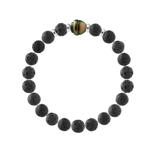 Armband Echte Tahiti-Zuchtperle geringelt 9-10 mm LAVASTEIN — 925er Silber — 21 cm — Herren - Image 2