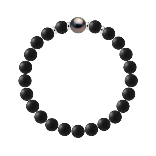 Armband Echte Tahiti-Zuchtperle rund 10-11 mm SCHWARZER ACHAT — 925er Silber — 21 cm — Herren - Image 2