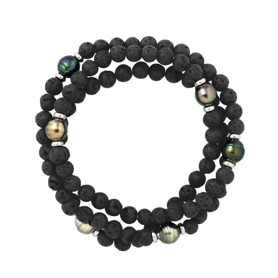 Armband Echte Tahiti-Zuchtperlen geringelt 8-9 mm LAVASTEIN — 925er Silber — 70 cm — Herren - Image 2