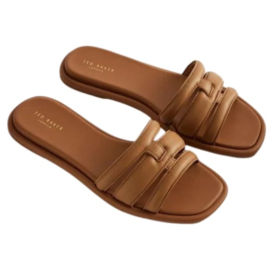 Ted Baker Leeiaa Flat Woven T Logo Brown Slide Sandals - Image 2