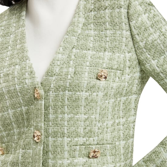 Ted Baker Koma Rose Button Cropped Boucle Tail Green Jacket - Image 3