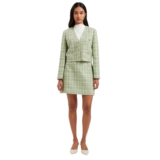 Ted Baker Koma Rose Button Cropped Boucle Tail Green Jacket - Image 4
