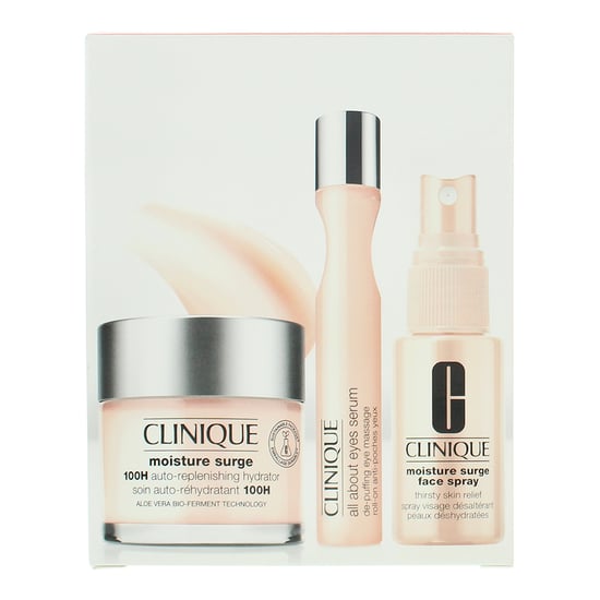 CLINIQUE MOISTURE SURGE SET: SERUM FÜR AUGENENTÖPFUNG 15ML + CREME 100H AUTO-REGENERIERENDER FEUCHTIGKEITSSPENDER CREME 75ML + MOISTURE SURGE GESICHTSSPRAY 30ML - Image 3