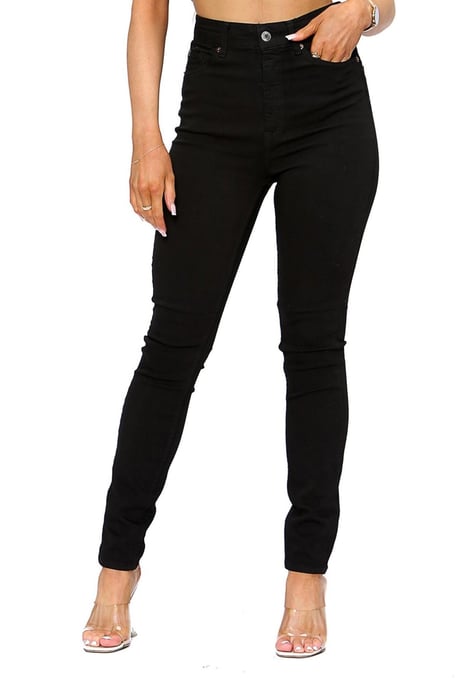 Damen Skinny Fit Stretch High Waist Denim Jeans Schwarz - Image 2