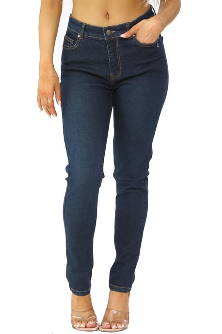 Damen Skinny Fit Stretch High Waist Denim Jeans Dunkelblau - Image 2