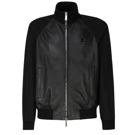 Dsquared2 Schwarze Lederjacke Mit Kontrastärmeln - Image 1