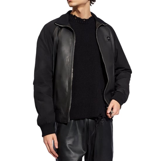Dsquared2 Schwarze Lederjacke Mit Kontrastärmeln - Image 2