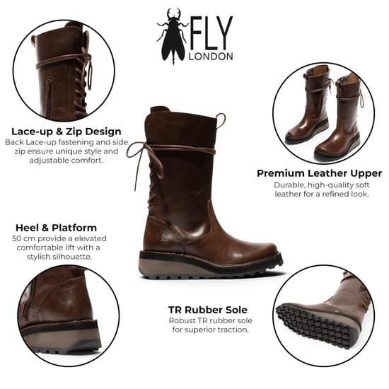 Fly London Women's Braune Lederstiefel bis zur Mitte der Wade – HEIG229 - Image 3