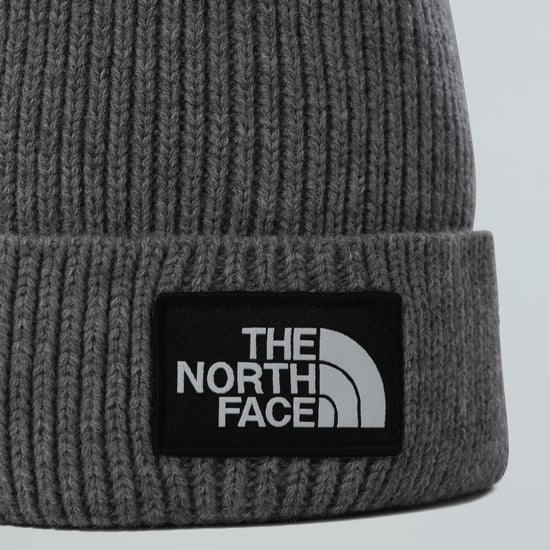 The North Face Logo Box Beanie mit Umschlag in Grau - Image 3
