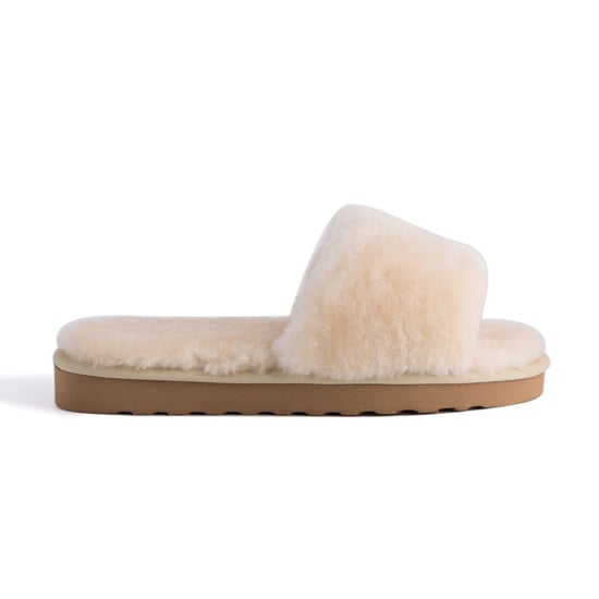 Aus Wooli Australia Damen Schafsfell Fluff Slide Pantoffeln Creme - Image 2