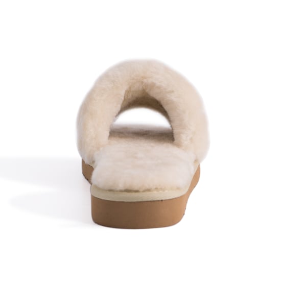 Aus Wooli Australia Damen Schafsfell Fluff Slide Pantoffeln Creme - Image 3