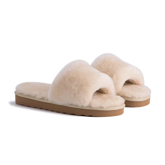 Aus Wooli Australia Damen Schafsfell Fluff Slide Pantoffeln Creme - Image 6