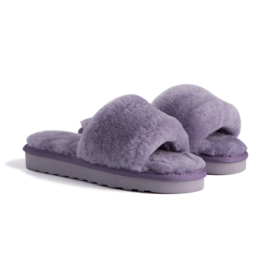 Aus Wooli Australia Damen Schafsfell Fluff Slide Pantoffeln Lila - Image 6